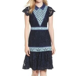 Draper James Lace Dress Blue Navy Collared Nassau Shirtdress Size 8